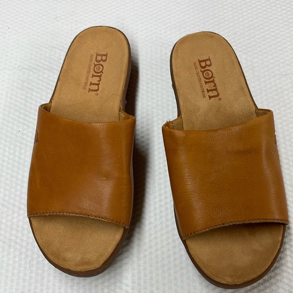 Born Women's Tan Leather Slide Sandals